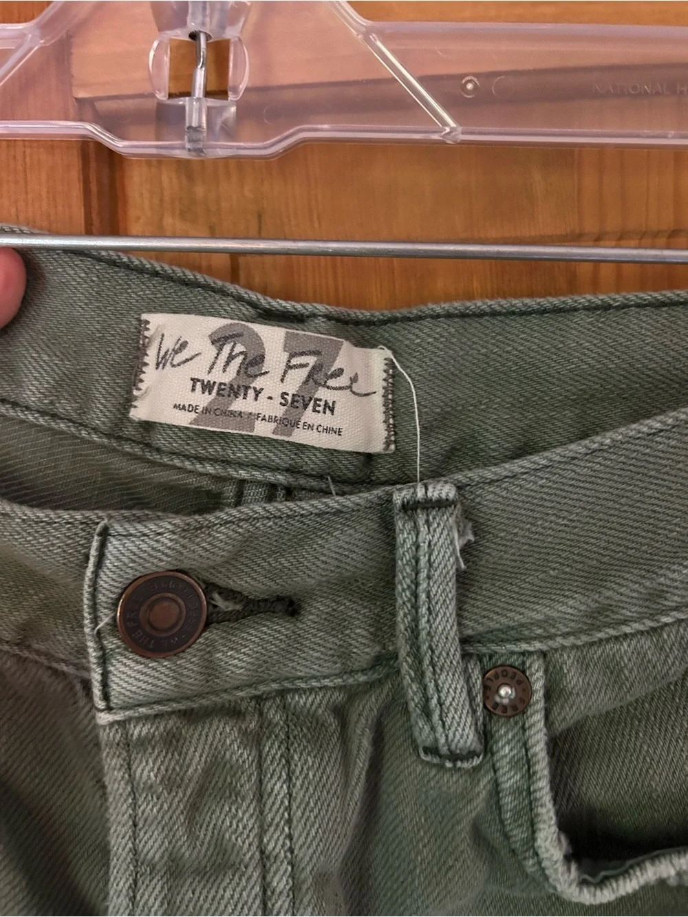 Free People Olive Green Distressed Denim Cutoff Shorts